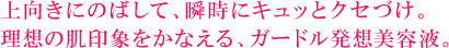 上向きにのばして、瞬時にキュッとクセづけ。理想の肌印象をかなえる、ガードル発想美容液。